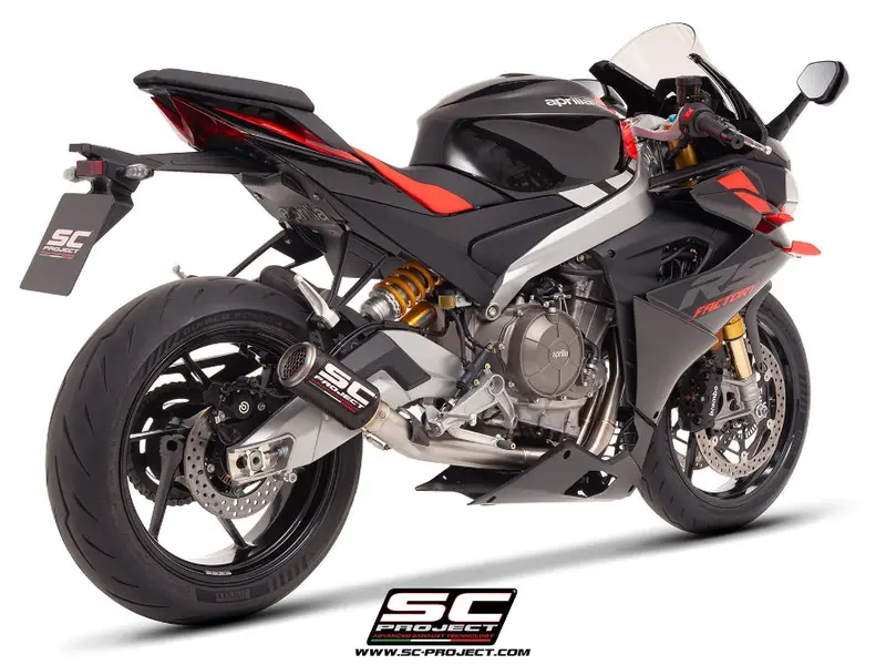 Aprilia Motorcycles Sc Project Rs 660 - 2025 – Sc-Project 2-1 Stainless Steel Full Exhaust System, With Cr-T Carbon Fibre Exhaust With Stoneguard Grid 1
