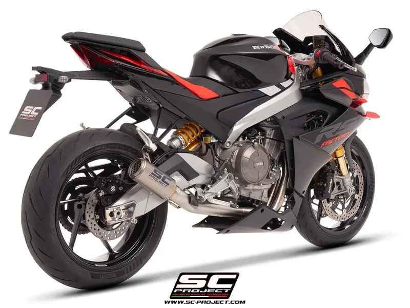 Aprilia Motorcycles Sc Project Rs 660 - 2025 – Sc-Project 2-1 Stainless Steel Full Exhaust System, With Cr-T Titanium Exhaust With Stoneguard Grid 1