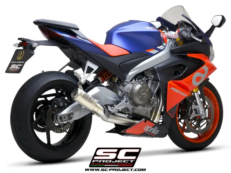 Aprilia Rs 660 - 2020 - 2024 Sc-Project 2-1 Stainless Steel Full Exhaust System, With Cr-T Titanium Exhaust With Stoneguard Grid 1