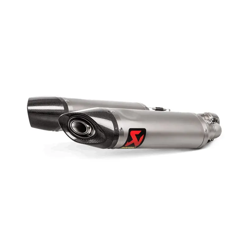 Aprilia Shiver 900 - (2017-2020) Akrapovic Titanium Silencer Twin Slip-On Kit - Carbon Outlet Caps - Road Legal 1