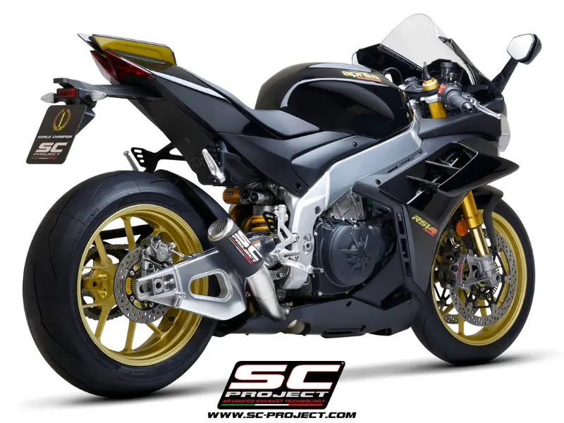 Aprilia Tuono V4 - 2021 - 2024 Sc-Project Cr-T Carbon Fibre Exhaust, With Stoneguard Grid 1