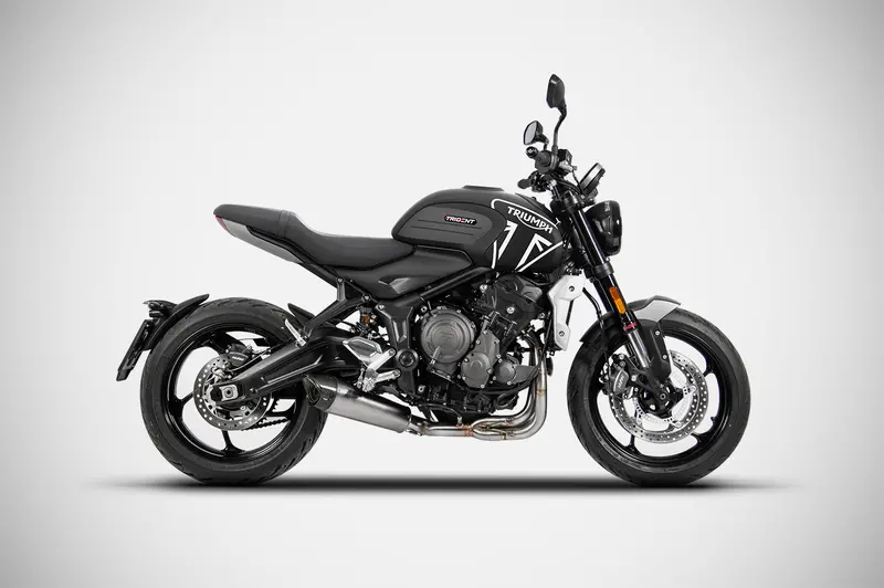 Clearance - Triumph Trident 660 (21-23) Zard Stainless Steel Full Exhaust System (Removable Baffle) Carbon End Cap 1