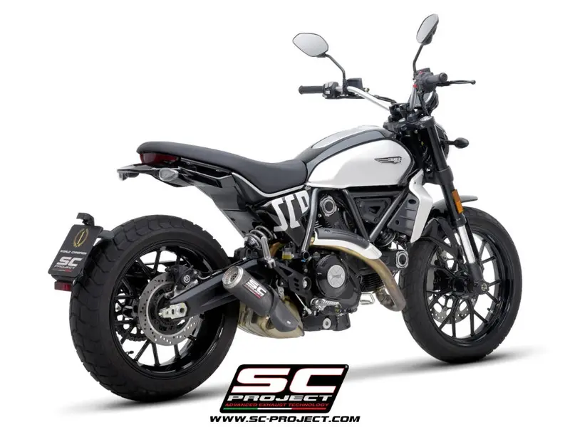 Ducati Scrambler 800 - 2023 - 2024 – Sc-Project Cr-T Carbon Fibre Exhaust, With Stoneguard Grid 1