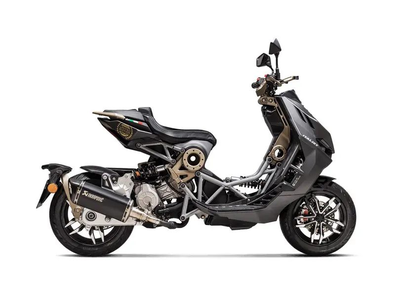 Italjet Dragster 125 / 200 - (2021-2024) Akrapovic Black Titanium Silencer Slip-On Kit With Carbon End Cap - Road Legal 2