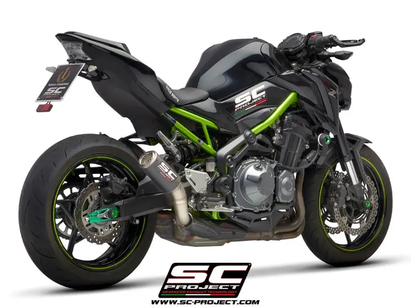 Kawasaki Z900 A2 - 2017 - 2020 – Sc-Project Cr-T Carbon Fibre Exhaust, With Stoneguard Grid 1