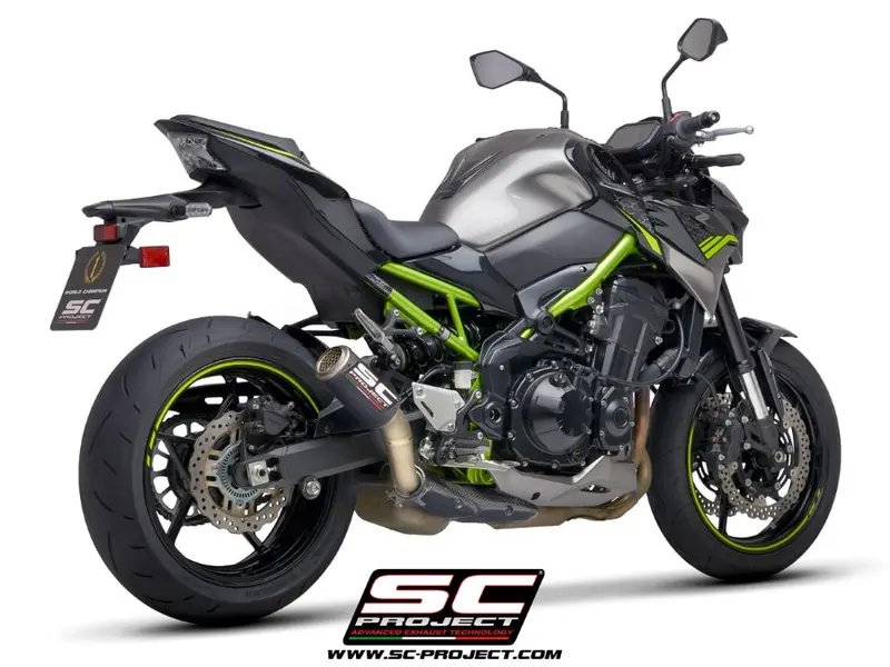 Kawasaki Z900 A2 - 2020 - 2024 – Sc-Project Cr-T Carbon Fibre Exhaust, With Stoneguard Grid 1
