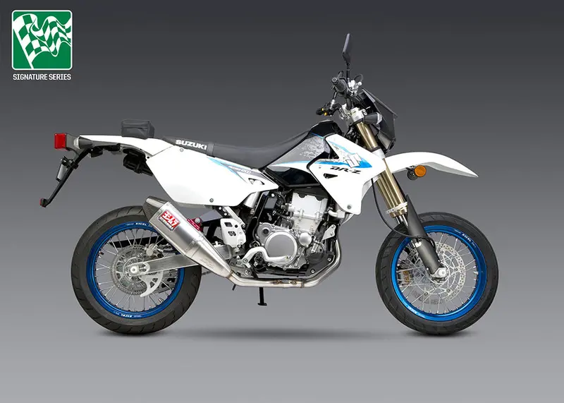 Suzuki Drz400 S - (2002-2008) Yoshimura Stainless Rs-4 Twin Silencer System - Stainless Header Aluminium Silencer-Carbon Cone - Race Series - Removable Baffle 1