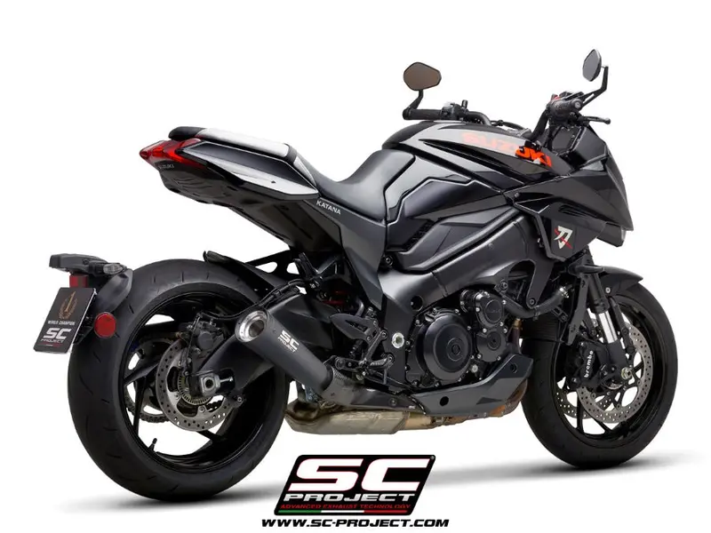 Suzuki Katana - 2019 - 2020 – Sc-Project Metal Black Stainless Steel Exhaust, With Black & Silver Paint Cnc Machined End Cap 1