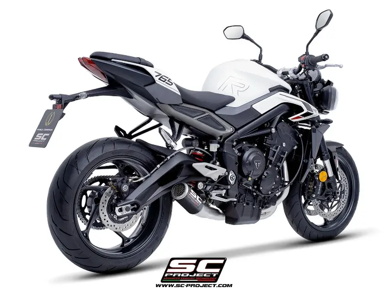 Triumph Street Triple 765 R - Rs - 2023 - 2024 – Sc-Project 3-1 Stainless Steel Full Exhaust System, With Cr-T Carbon Fibre Exhaust With Stoneguard Grid 1