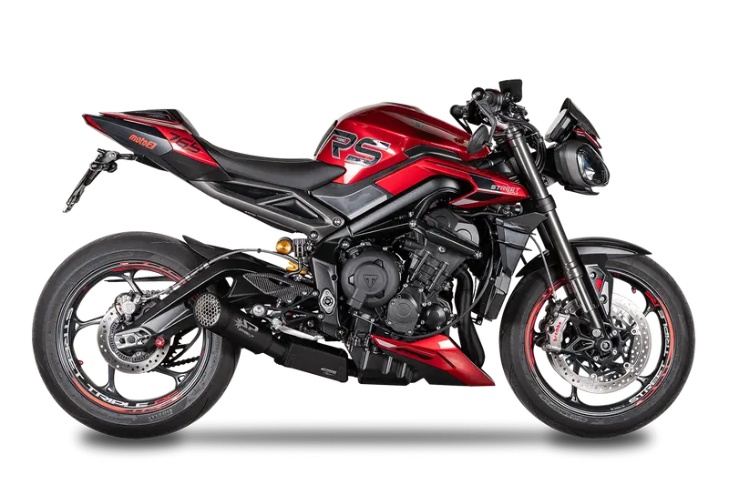 Triumph Street Triple 765 Rs / R / S - 2023 - 2025 - Low Mount Euro 5 Full System Stainless Steel - Grid-O Silencer With Pre-Silencer Box And Catalyst (Black) 1