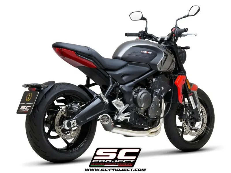 Triumph Trident 660 - 2021 - 2024 – Sc-Project 3-1 Stainless Steel Full Exhaust System, With Cr-T Carbon Fibre Exhaust With Stoneguard Grid 1