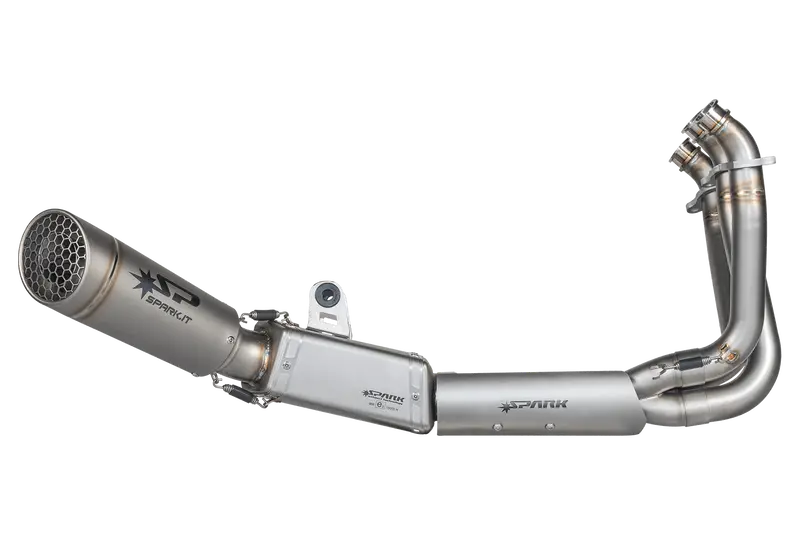 Triumph Trident 660 / Tiger Sport 660 Daytona 660 2022 - 2024 - Racing Full System: Collector With Pre-Silencer Box In Aisi 304 Stainless Steel + Grid-O Silencer 1