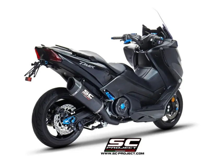 Yamaha Tmax 530 - 2017 - 2019 – Sc-Project 2-1 Stainless Steel Full Exhaust System, Matt Black, With Sc1-R Carbon Fibre Exhaust 1