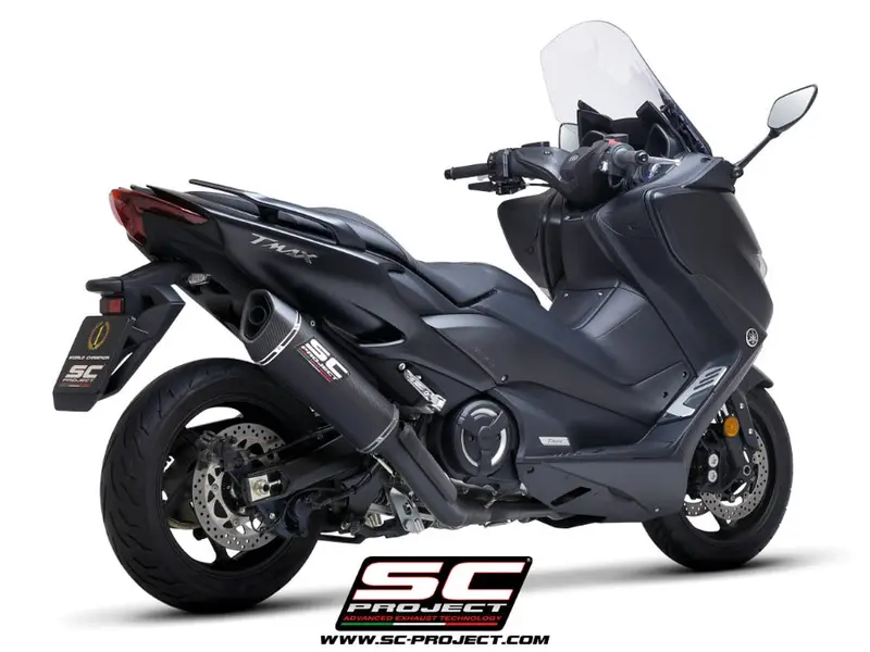 Yamaha Tmax 560 - 2020 - 2021 – Sc-Project 2-1 Stainless Steel Full Exhaust System, Matt Black, With Sc1-R Carbon Fibre Exhaust 1