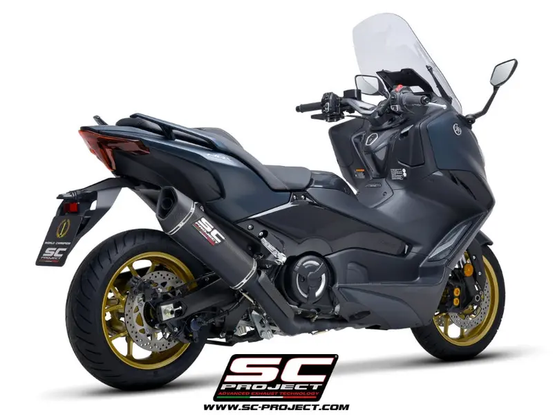 Yamaha Tmax 560 - 2022 - 2024 – Sc-Project 2-1 Stainless Steel Full Exhaust System, Matt Black, With Sc1-R Carbon Fibre Exhaust 1