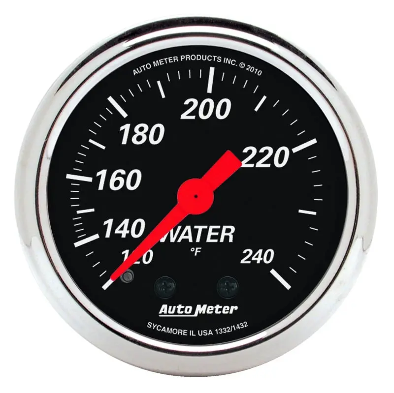 Autometer Designer Series Mechanical Water Temperature Gauge – 2-1/16", 120–240°F, Black Face 1