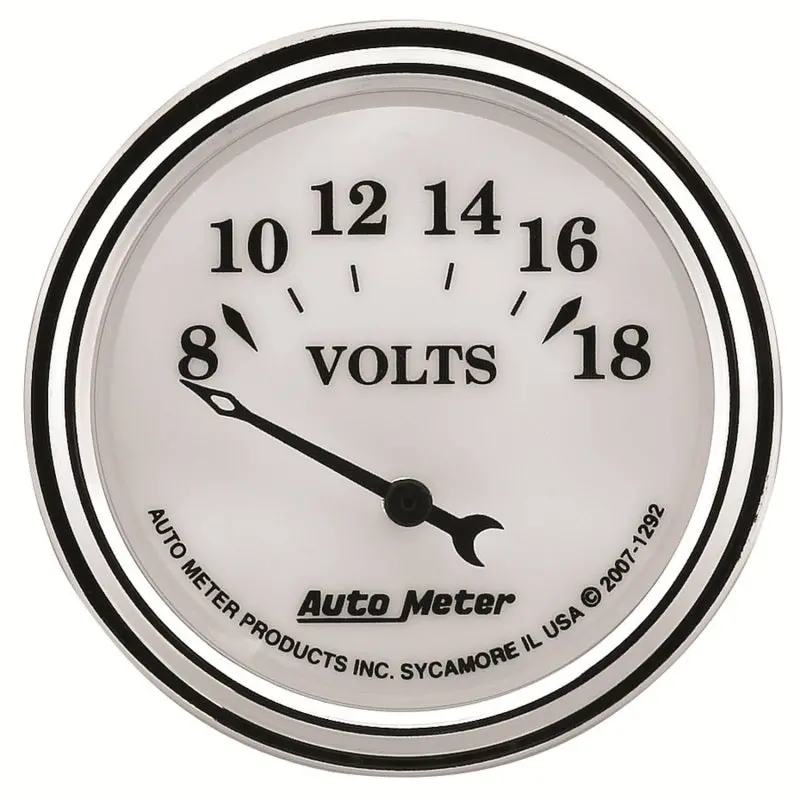 Autometer Vintage-Style Electric Voltmeter – 2-1/16", 18V Range, Old Tyme White Dial 1