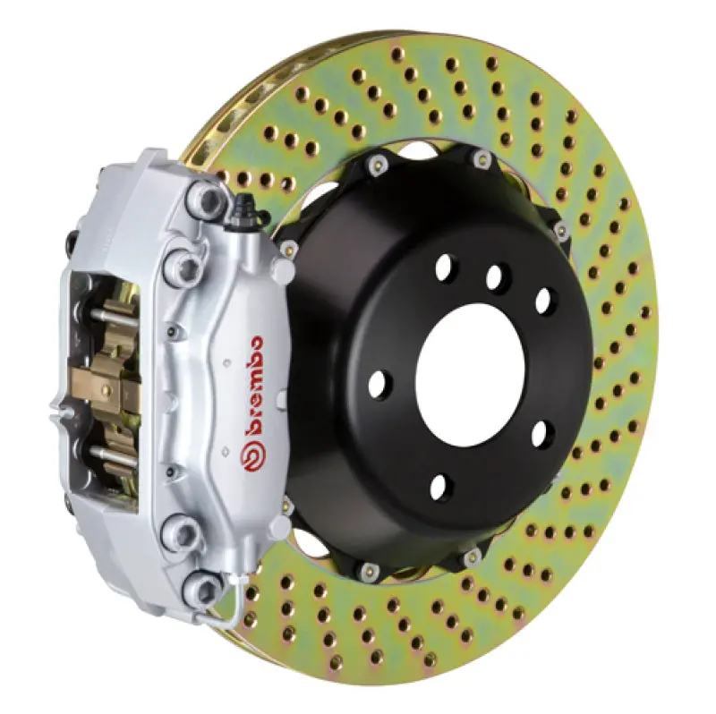 Brembo 89-98 Skyline Gtr/99-01 Skyline Gtr Rr Gt Bbk 4Pist Cast 2Pc 345X28 2Pc Rotor Drilled-Silver 1