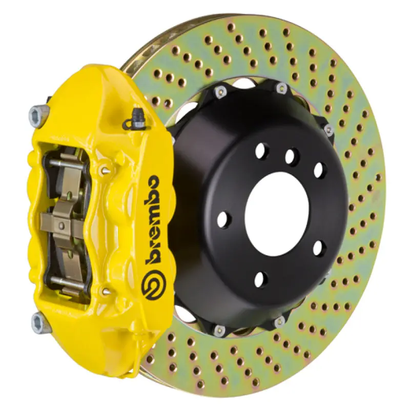 Brembo Gt Big Brake Kit For 2015–2016 Genesis Sedan (3.8L/5.0L, Non-Awd) – Rear, 380X28Mm Drilled Two-Piece Rotors, Yellow Calipers 1