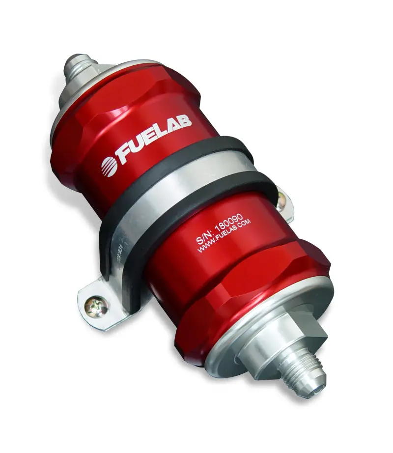 Fuelab Stainless Steel In-Line Fuel Filter – 10An Fittings, 40-Micron Rating, Red Housing 1