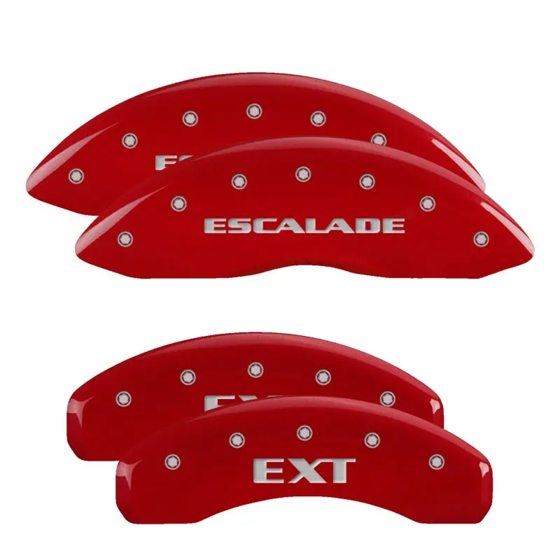 Mgp 4 Caliper Covers Engraved Front Cursive/Cadillac Engraved Rear Srx Red Finish Silver Ch 1