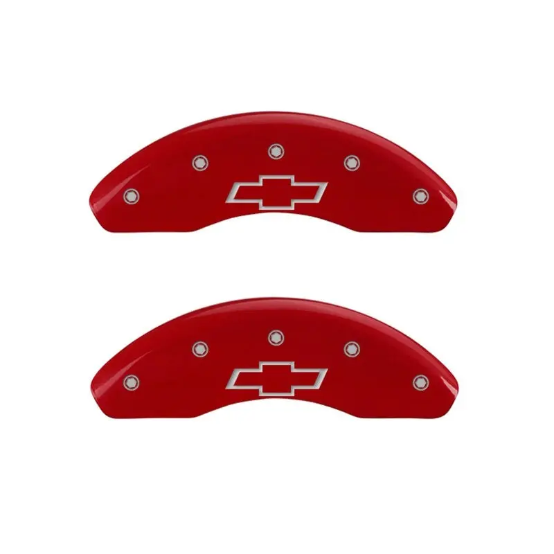 Mgp Engraved Front Caliper Covers For Bowtie-Branded Vehicles – Red Finish With Silver Chrome Accents 1