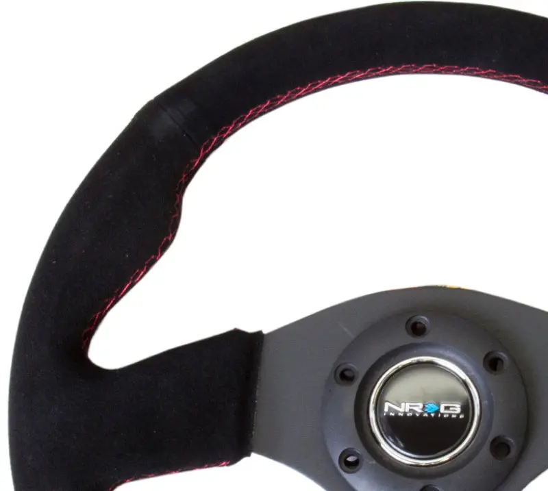Nrg Reinforced 320Mm Steering Wheel – Suede Wrap With Red Stitching 1