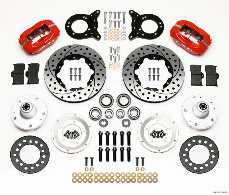 Wilwood Dynapro Dust-Boot Front Brake Kit — 11" Drilled & Red-Anodized, Fits 1965–1969 Mustang Disc/Drum Spindles 1