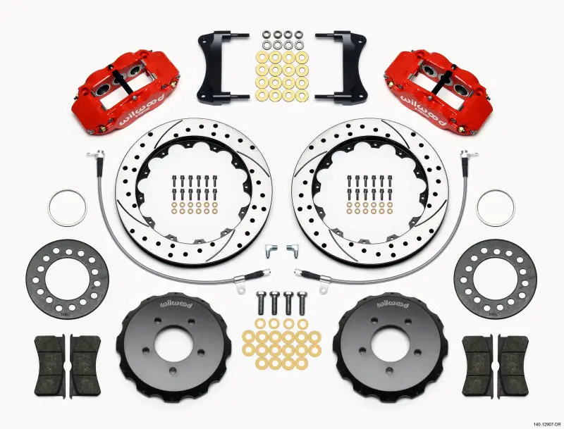 Wilwood Narrow Superlite 6R Front Brake Hat Kit — 12.88" Drilled & Red-Anodized, Includes Lines, Fits 2005+ Mazda Mx-5 Miata 1