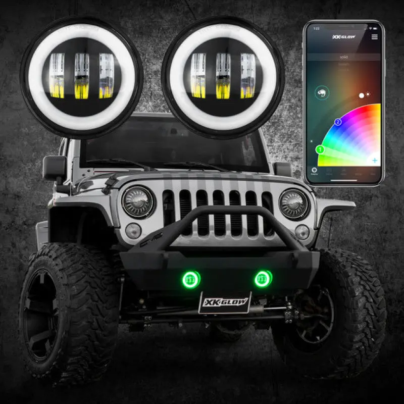 Xkchrome Rgb Led Fog Light Kit – 4" Black Housing, Bluetooth & App Controlled, For Jeep Wrangler 1